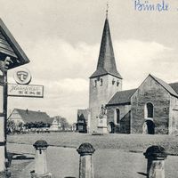 Bild vergrern: Das Bild zeigt eine historische Stadtansicht der Laurentiuskirche.